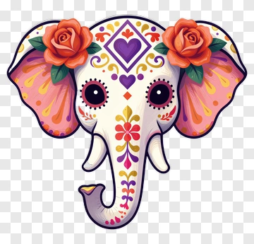 Colorful Elephant With Floral Decorations PNG