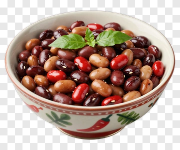 Bowl Of Mixed Beans With Fresh Basil PNG