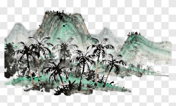 Watercolor Jungle Landscape With Palm Trees PNG