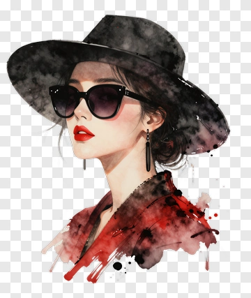 Stylish Woman Wearing Sunglasses And A Hat PNG
