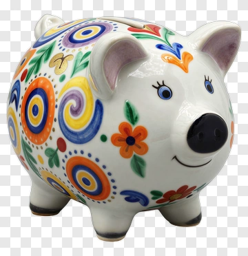 Colorful Piggy Bank With Floral Patterns PNG