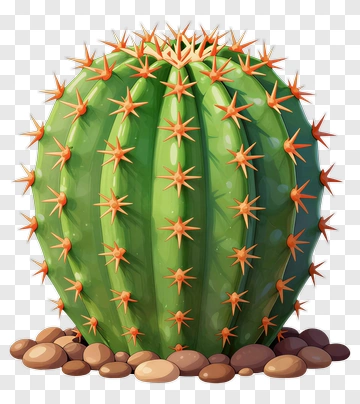Cartoon Cactus With Rocks PNG