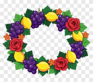 Colorful Floral Wreath With Grapes And Lemons PNG