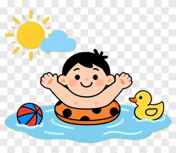 Happy Child Swimming In A Pool With A Duck PNG