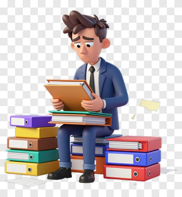 Cartoon Businessman Sitting On Stacks Of Folders PNG
