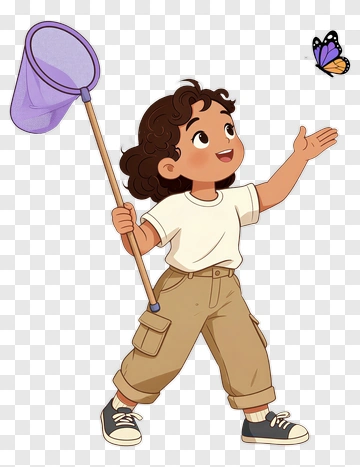 Cartoon Child Catching A Butterfly PNG