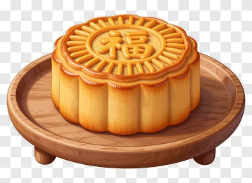 Mooncake On A Wooden Plate PNG