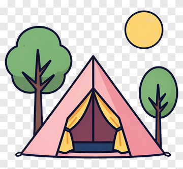 Cartoon Tent Surrounded By Trees And Sun PNG