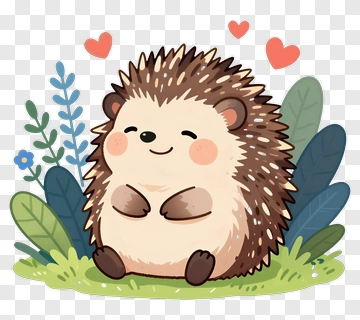 Cute Cartoon Hedgehog Sitting In A Garden PNG