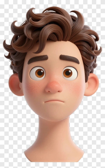 3D Cartoon Boy With Curly Hair PNG