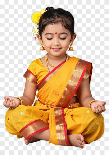Girl In Traditional Yellow Saree With Jewelry PNG