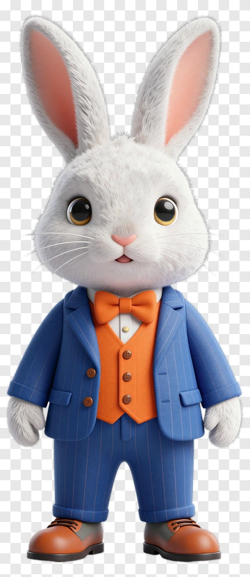 3D Rabbit Wearing A Suit And Bow Tie PNG