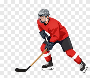Hockey Player In Red Jersey With A Stick PNG