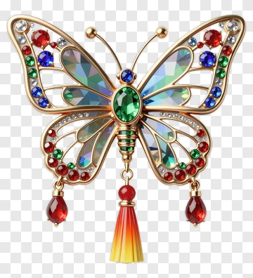Colorful Butterfly Brooch With Gemstones PNG