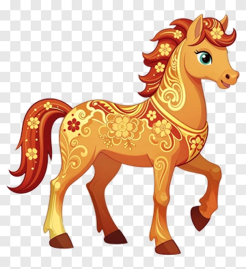Cartoon Horse With Floral Patterns PNG