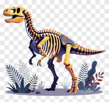 Cartoon Dinosaur Skeleton In A Natural Setting PNG