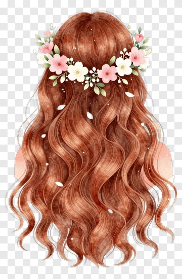 Wavy Hair With Floral Crown PNG