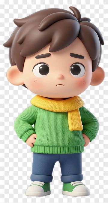 3D Boy With Green Sweater And Yellow Scarf PNG