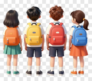 Cartoon Children With Backpacks Ready For School PNG