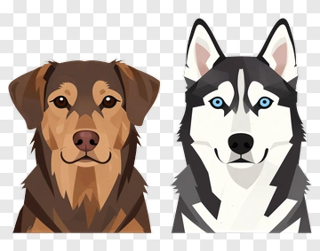 Cartoon Dog And Husky Portraits PNG