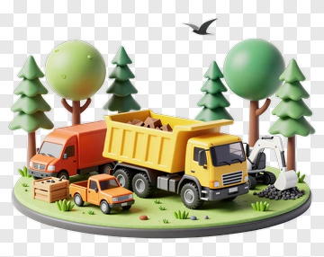 Construction Vehicles In A Forest Environment PNG