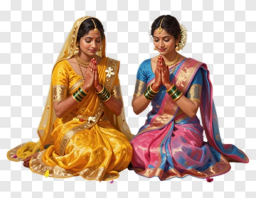 Traditional Indian Women Praying Together PNG