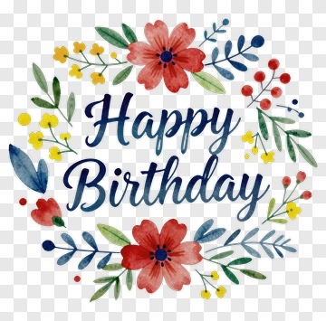 Happy Birthday Floral Design PNG