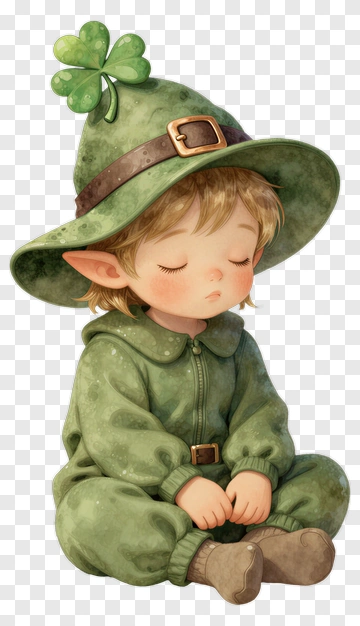 Cartoon Leprechaun Sitting With A Clover Hat PNG