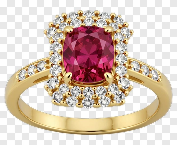 Gold Ring With Pink Gemstone And Diamond Accents PNG