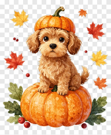 Cartoon Dog Sitting On A Pumpkin PNG