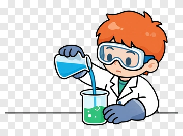 Cartoon Scientist Pouring Blue Liquid Into Beaker PNG