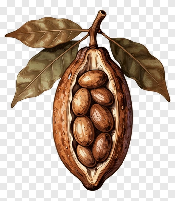 Cocoa Pod With Seeds And Leaves PNG