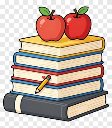 Colorful Stack Of Books With Apples And A Pencil PNG