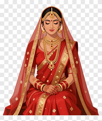 Bridal Woman In Red Traditional Attire PNG