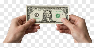 Hands Holding A One Dollar Bill PNG