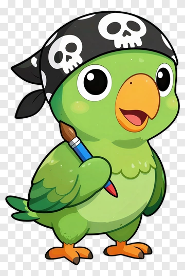 Cartoon Parrot Holding A Paintbrush PNG