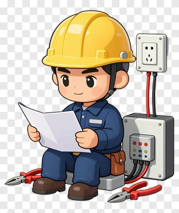 Cartoon Electrician Reading Plans PNG