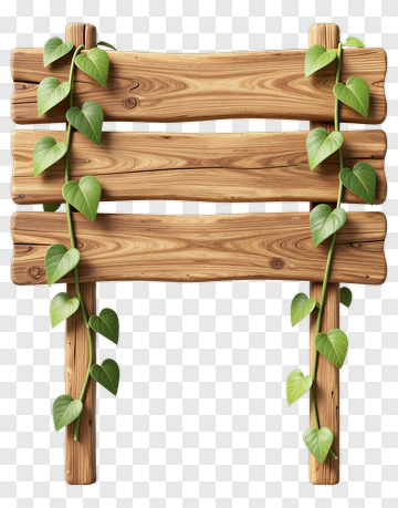 Wooden Sign With Green Vines PNG