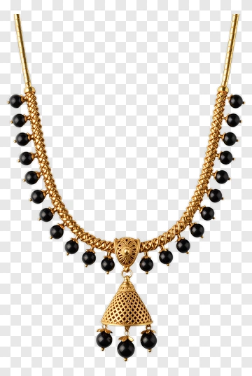 Gold Necklace With Black Beads PNG