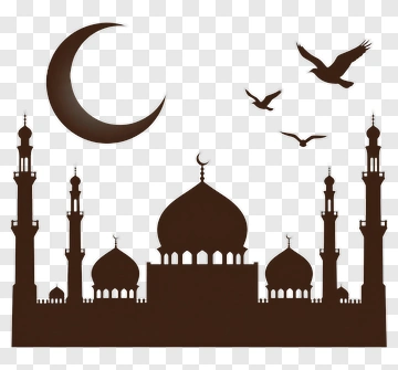 Mosque Silhouette With Crescent Moon And Birds PNG