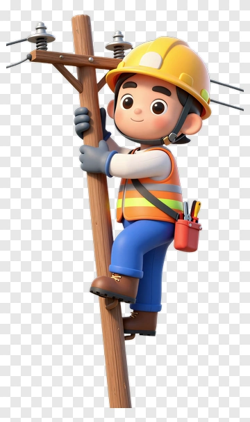 3D Electrician Climbing A Utility Pole PNG