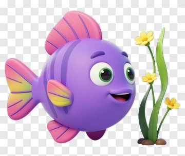 Cartoon Purple Fish With Flowers PNG