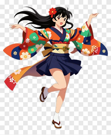 Anime Girl In Colorful Kimono PNG
