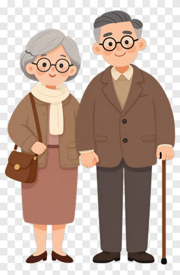 Cartoon Elderly Couple Holding Hands PNG