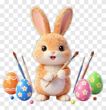 Cartoon Bunny Painting Easter Eggs PNG