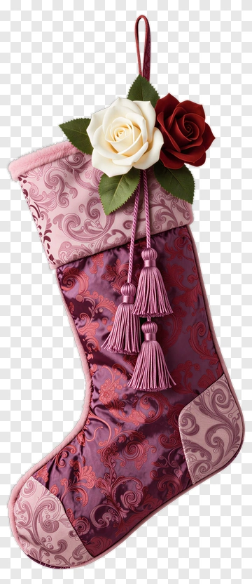 Decorative Christmas Stocking With Flowers PNG