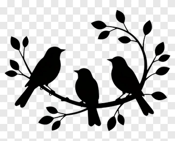 Silhouette Of Three Birds On A Branch PNG