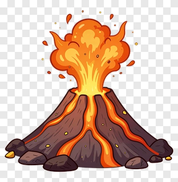 Cartoon Volcano Erupting With Lava And Ash PNG