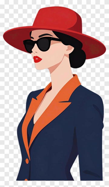 Fashionable Woman In Red Hat And Sunglasses PNG