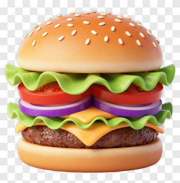 3D Hamburger With Lettuce, Tomato, And Cheese PNG